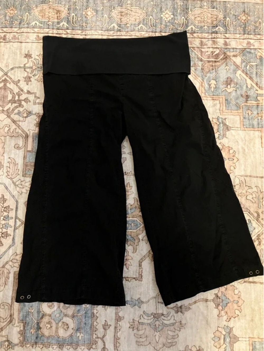 XCVI Womens L Wide Leg Crop Pants Black Fold Over Waist Stretch Cotton Gaucho